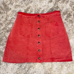AEO Red Corduroy Button Up Skirt
